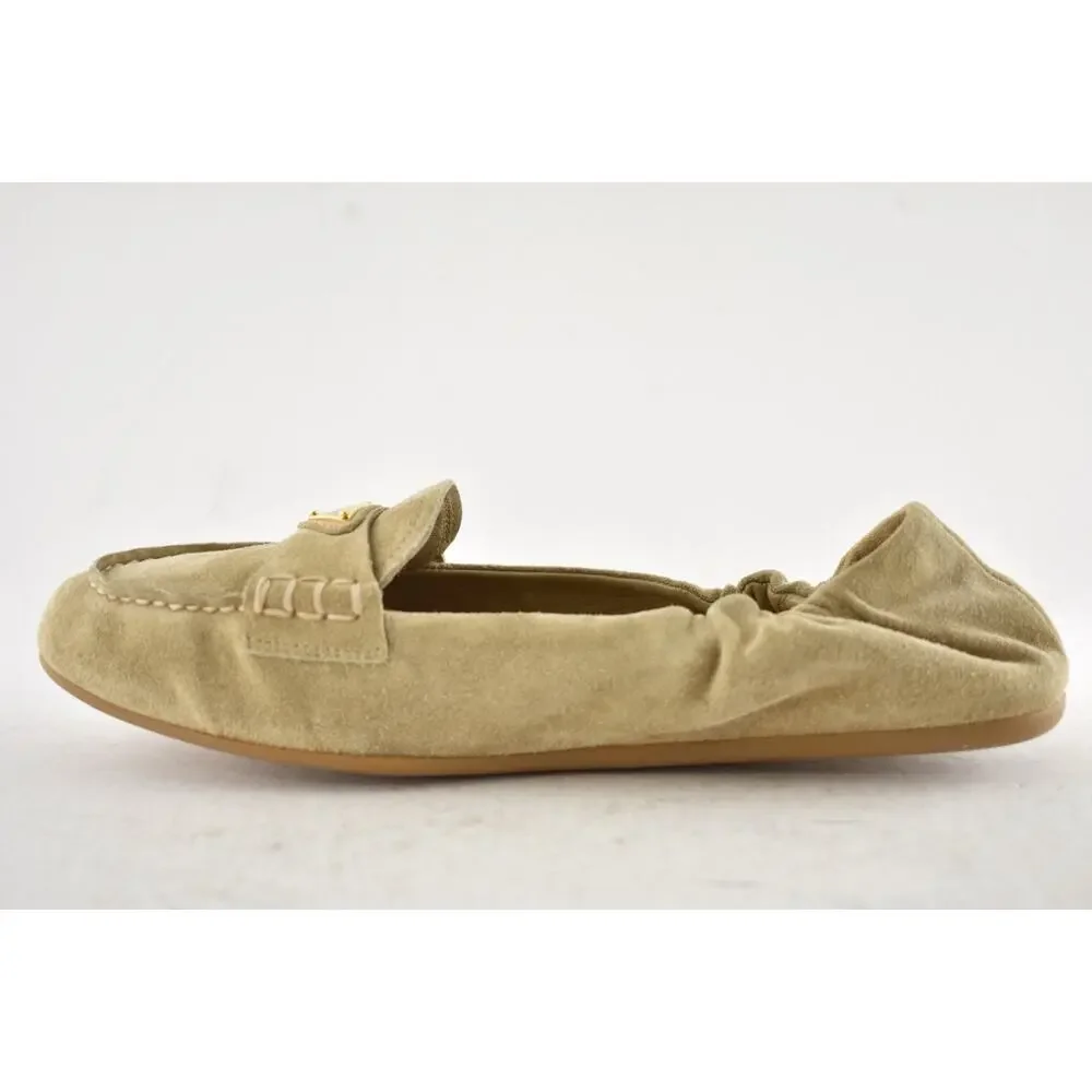 Prada Ecru Beige Suede Logo Scrunch Loafer Ballerina Ballet Moccasin Flat 38 - Picture 16 of 16